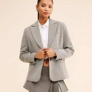 Anthropologie Gray Houndstooth Boyfriend Blazer - Size XL
